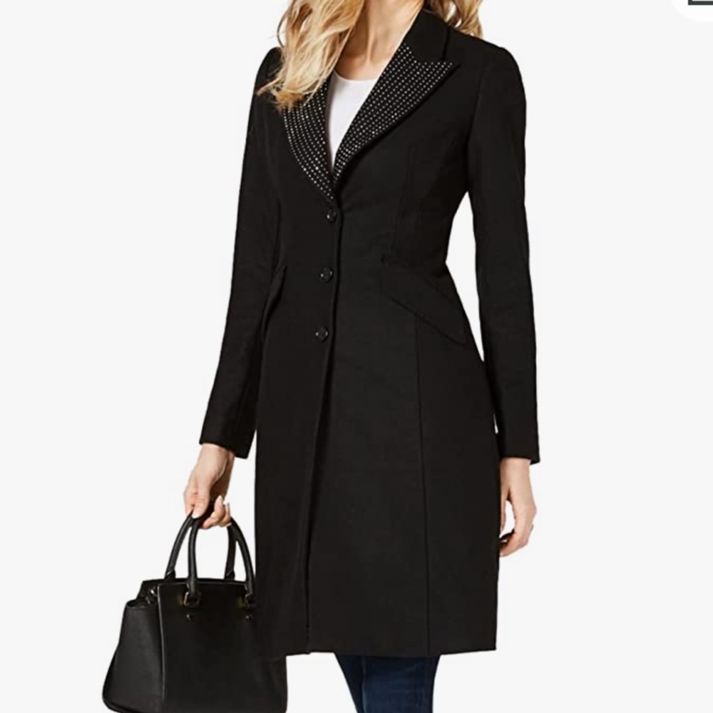 MICHAEL Michael Kors Black Studded Lapel Wool Elegant Coat